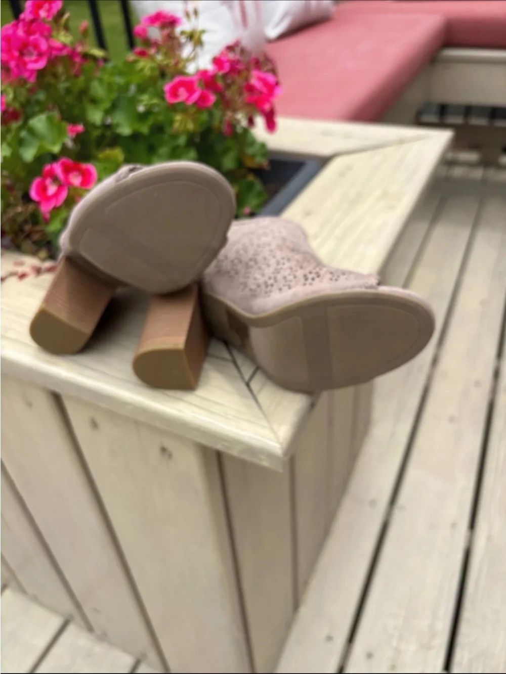 LC Lauren Conrad Blush Laser-Cut Suede Peep-Toe Block Heel Booties